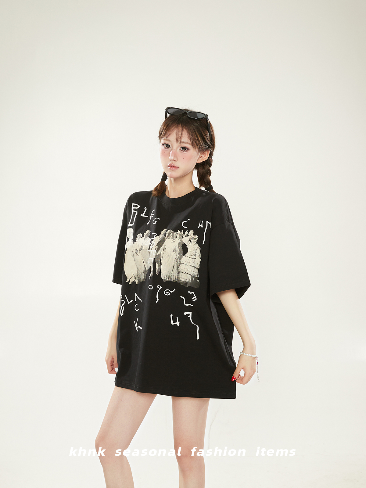 High Street Retro Character Print Short Sleeve T-Shirt for Women, Casual Loose Fit Summer Top, 90s Y2K Fashion Trend High Street Retro Character Print Short Sleeve T-Shirt for Women, Casual Loose Fit Summer Top, 90s Y2K Fashion Trend