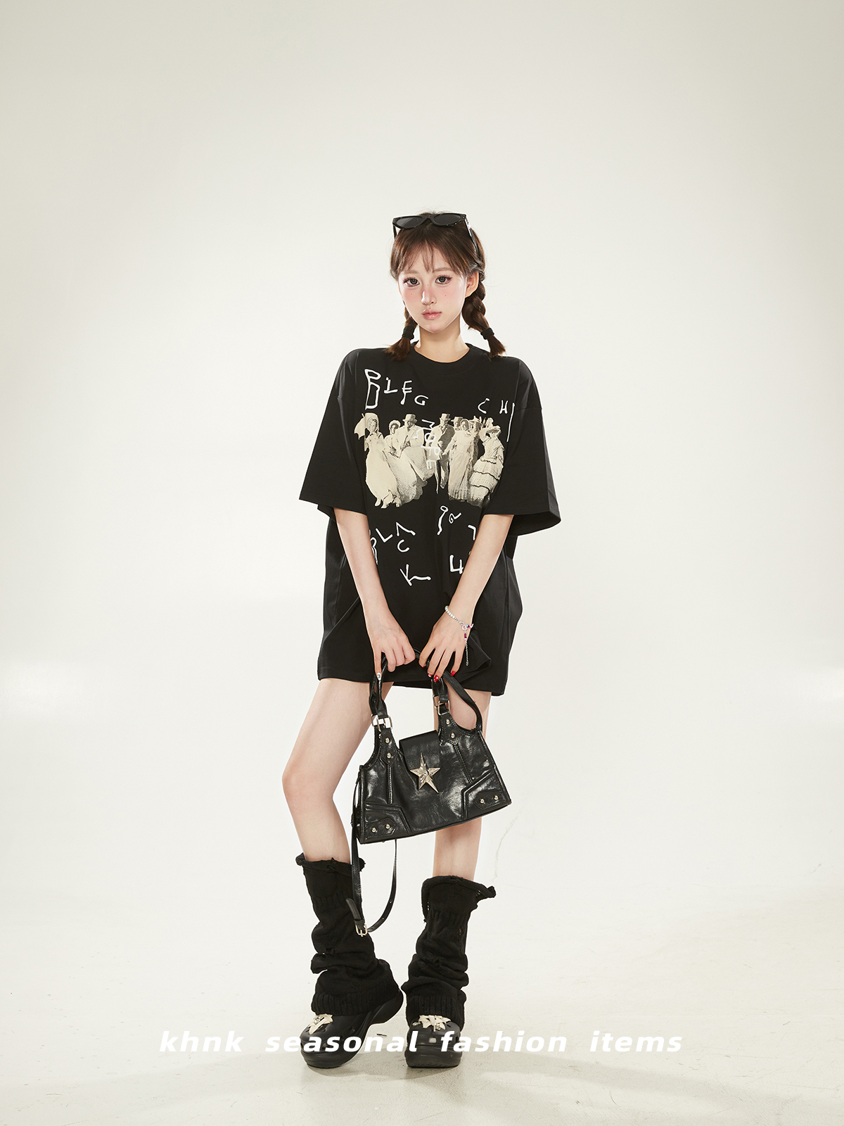 High Street Retro Character Print Short Sleeve T-Shirt for Women, Casual Loose Fit Summer Top, 90s Y2K Fashion Trend High Street Retro Character Print Short Sleeve T-Shirt for Women, Casual Loose Fit Summer Top, 90s Y2K Fashion Trend