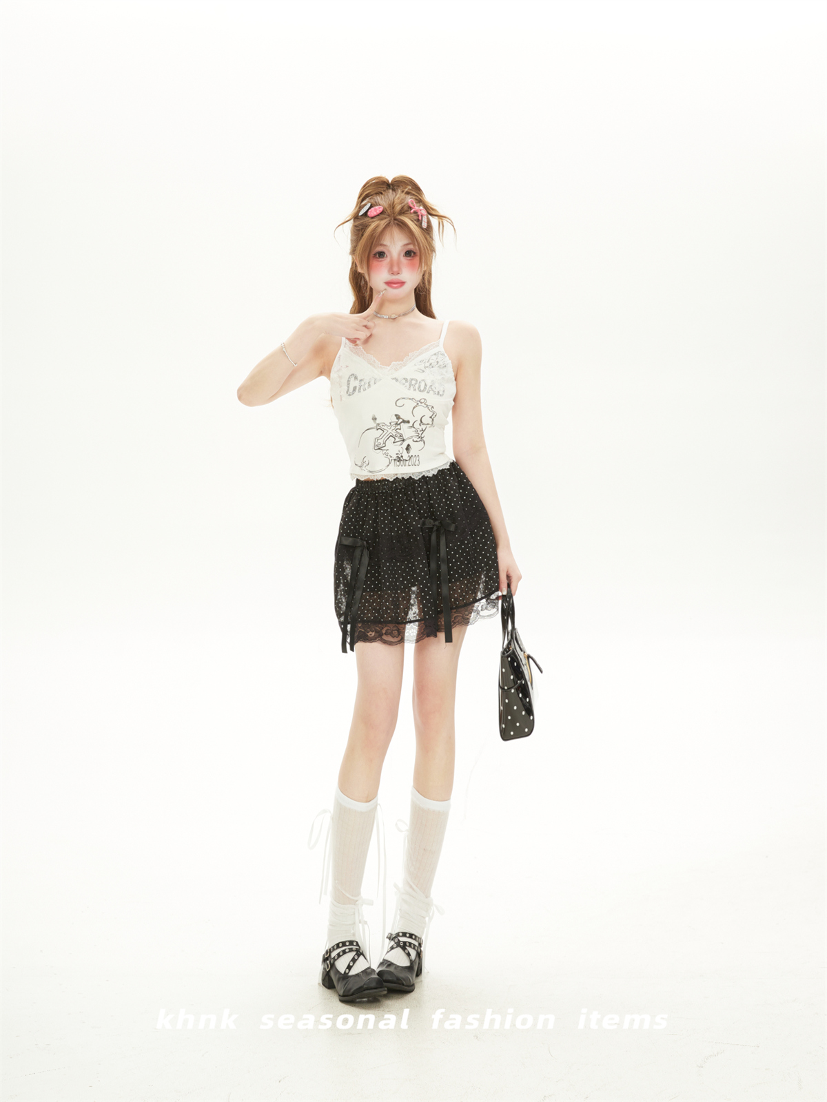 High Street Spicy Girl Lace Patchwork Camisole Tank Top for Women - American Style Summer Printed Outdoor Wear