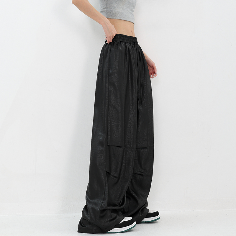 High Street Textured Loose Cargo Pants with Elastic Waist - Summer Style Straight Leg Trousers for Trendy Casual Looks High Street Textured Loose Cargo Pants with Elastic Waist - Summer Style Straight Leg Trousers for Trendy Casual Looks