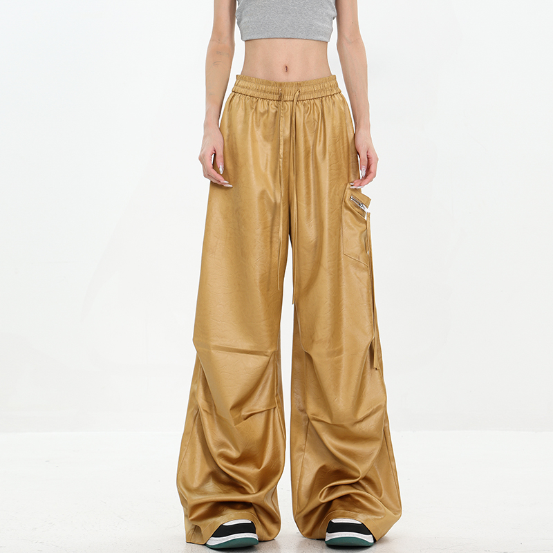 High Street Textured Loose Cargo Pants with Elastic Waist - Summer Style Straight Leg Trousers for Trendy Casual Looks