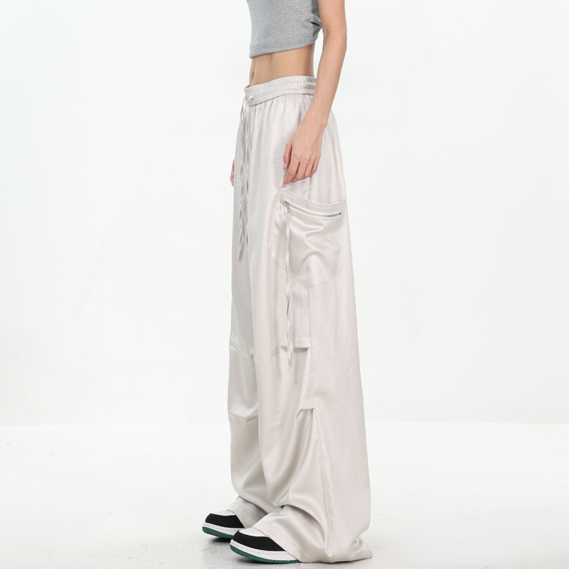 High Street Textured Loose Cargo Pants with Elastic Waist - Summer Style Straight Leg Trousers for Trendy Casual Looks High Street Textured Loose Cargo Pants with Elastic Waist - Summer Style Straight Leg Trousers for Trendy Casual Looks