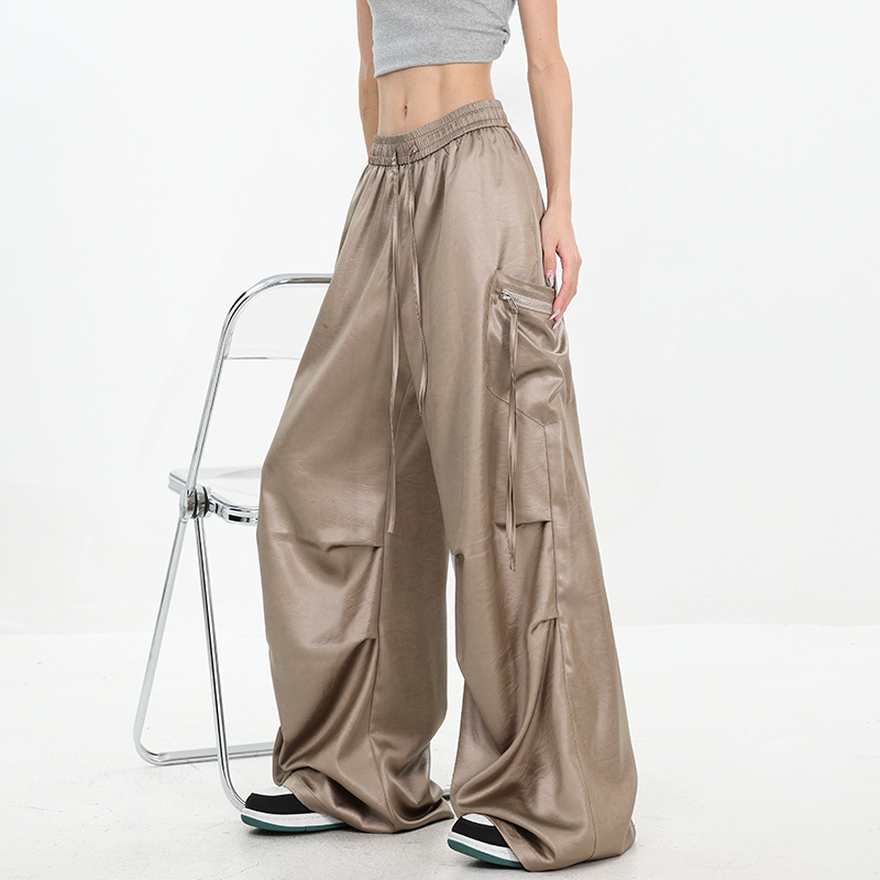 High Street Textured Loose Cargo Pants with Elastic Waist - Summer Style Straight Leg Trousers for Trendy Casual Looks High Street Textured Loose Cargo Pants with Elastic Waist - Summer Style Straight Leg Trousers for Trendy Casual Looks