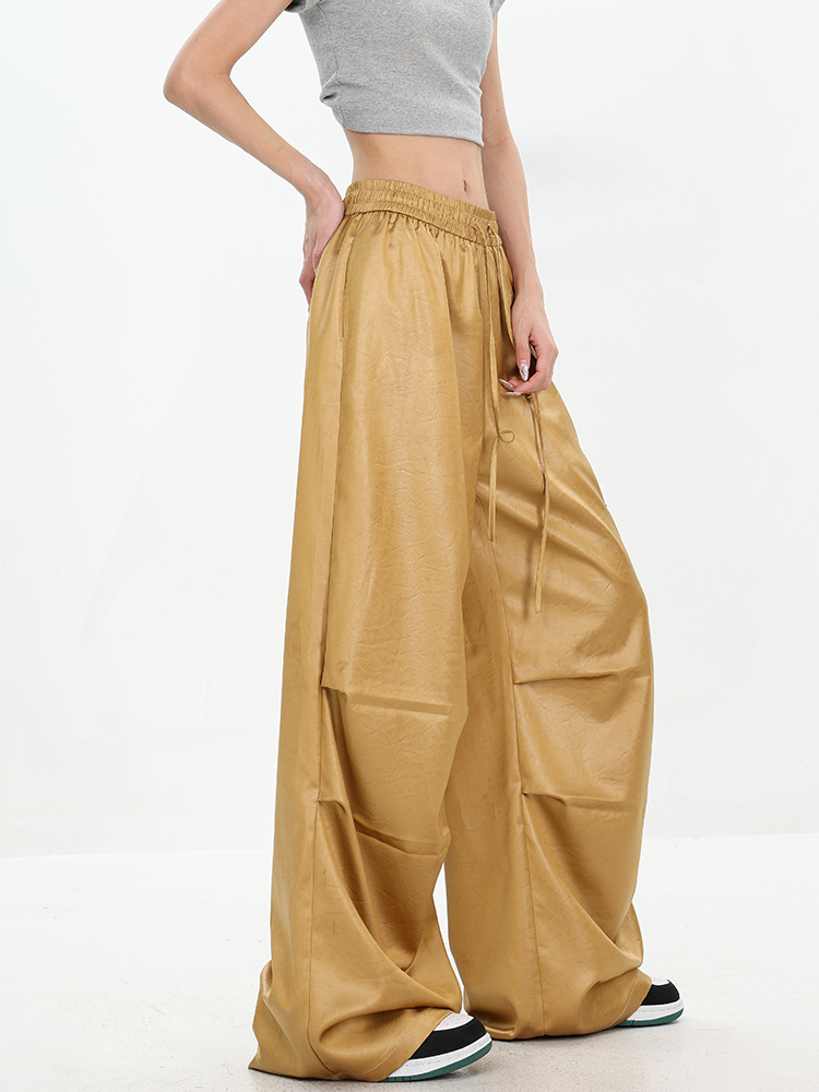 High Street Textured Loose Cargo Pants with Elastic Waist - Summer Style Straight Leg Trousers for Trendy Casual Looks High Street Textured Loose Cargo Pants with Elastic Waist - Summer Style Straight Leg Trousers for Trendy Casual Looks