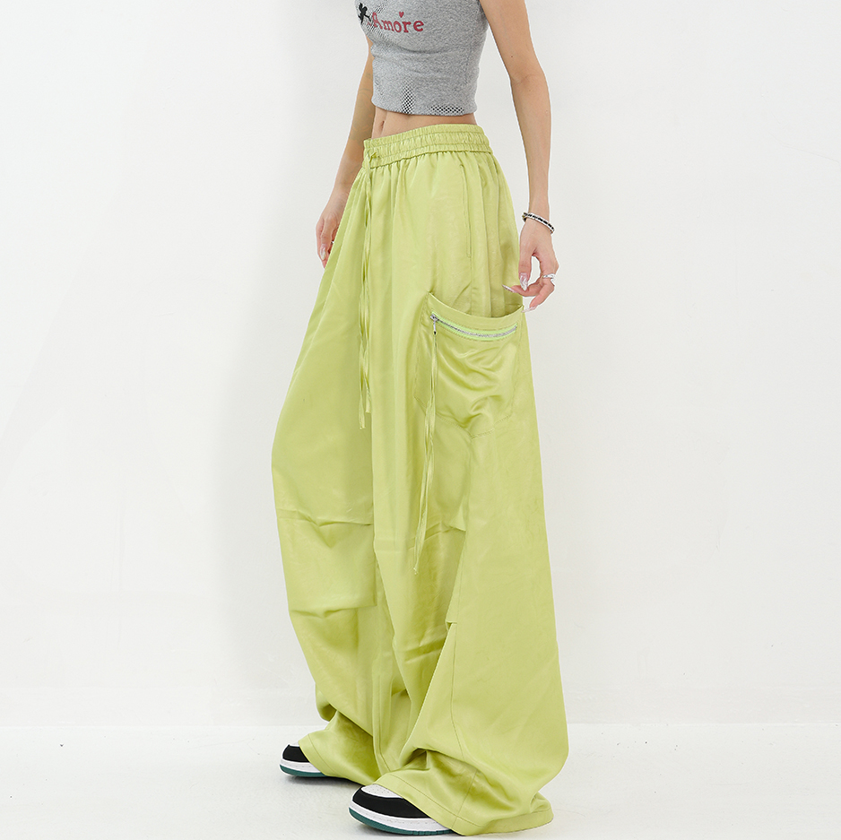 High Street Textured Loose Cargo Pants with Elastic Waist - Summer Style Straight Leg Trousers for Trendy Casual Looks High Street Textured Loose Cargo Pants with Elastic Waist - Summer Style Straight Leg Trousers for Trendy Casual Looks