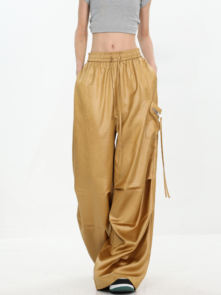 High Street Textured Loose Cargo Pants with Elastic Waist - Summer Style Straight Leg Trousers for Trendy Casual Looks