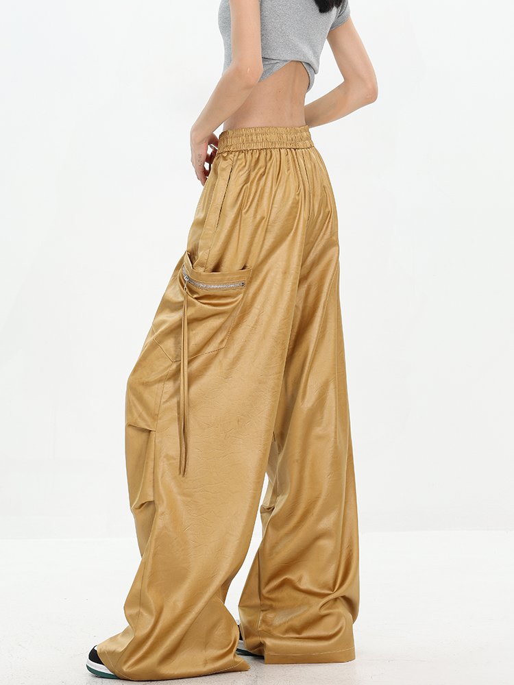High Street Textured Loose Cargo Pants with Elastic Waist - Summer Style Straight Leg Trousers for Trendy Casual Looks High Street Textured Loose Cargo Pants with Elastic Waist - Summer Style Straight Leg Trousers for Trendy Casual Looks