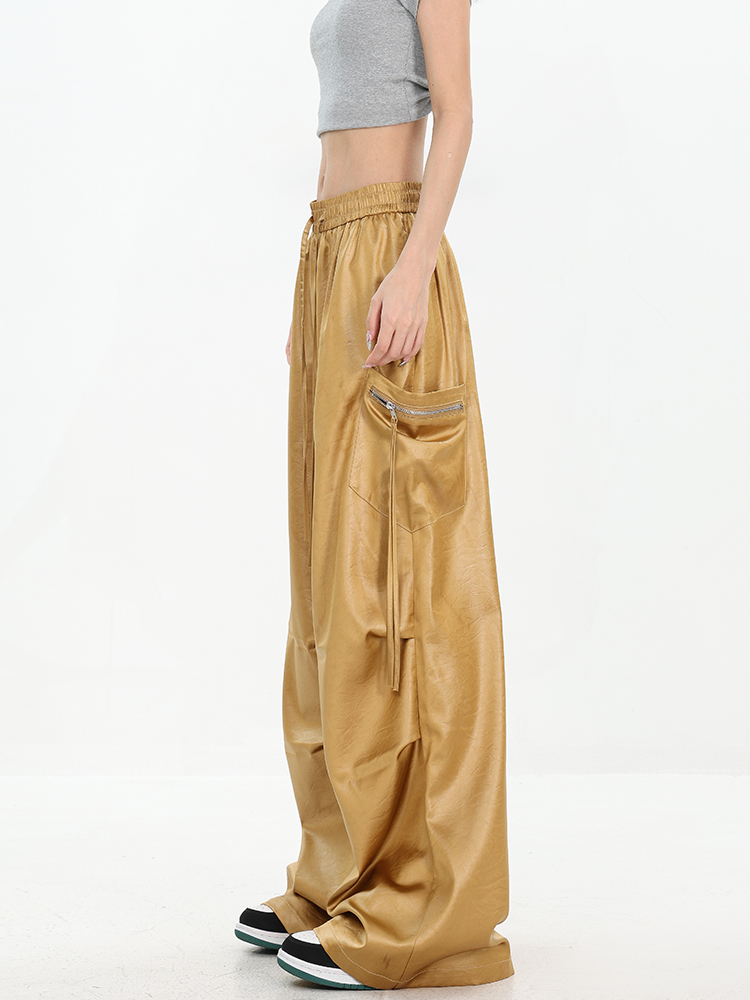 High Street Textured Loose Cargo Pants with Elastic Waist - Summer Style Straight Leg Trousers for Trendy Casual Looks High Street Textured Loose Cargo Pants with Elastic Waist - Summer Style Straight Leg Trousers for Trendy Casual Looks