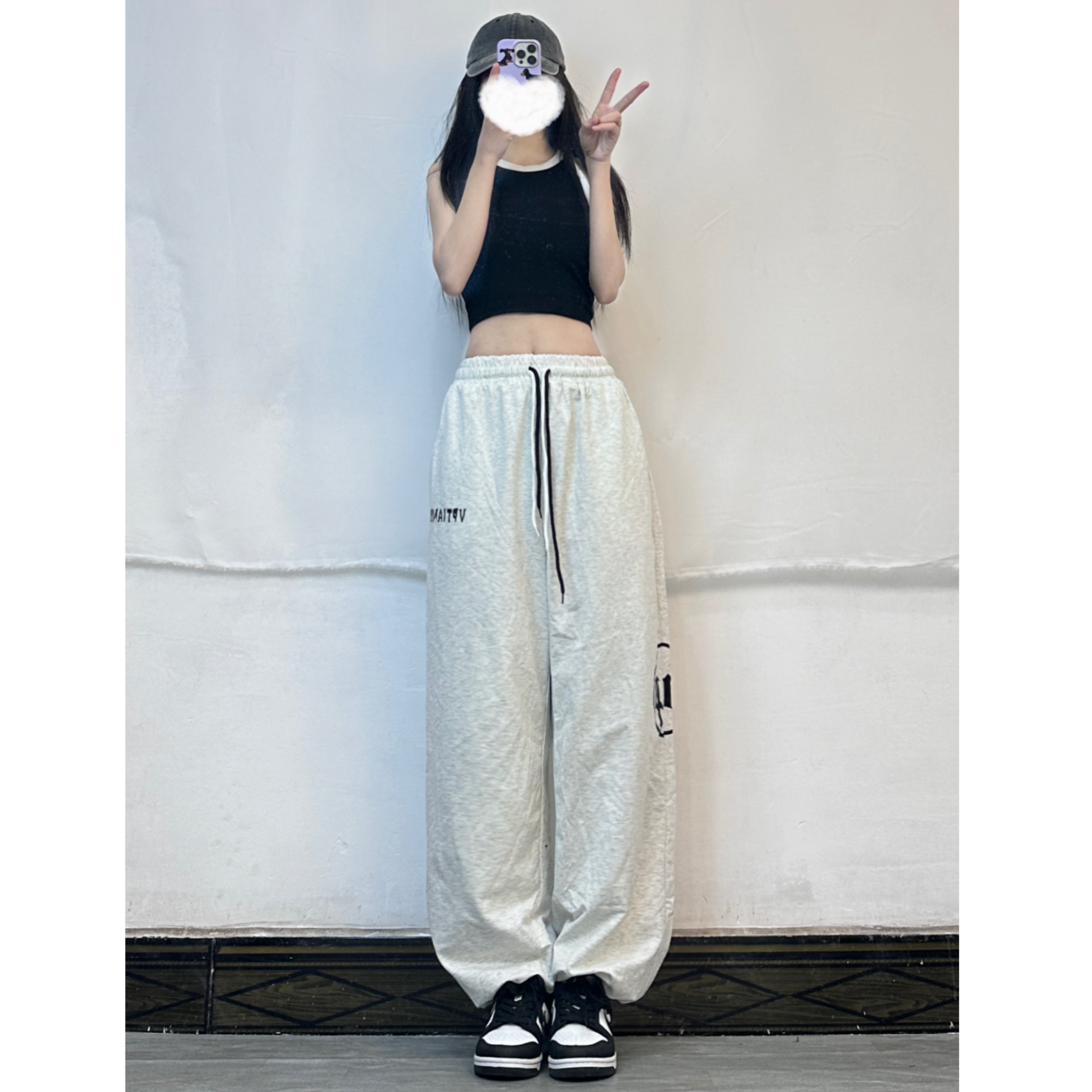 High Street White Letter Printed Jazz Dance Harem Jogger Pants for Practice and Performance High Street White Letter Printed Jazz Dance Harem Jogger Pants for Practice and Performance