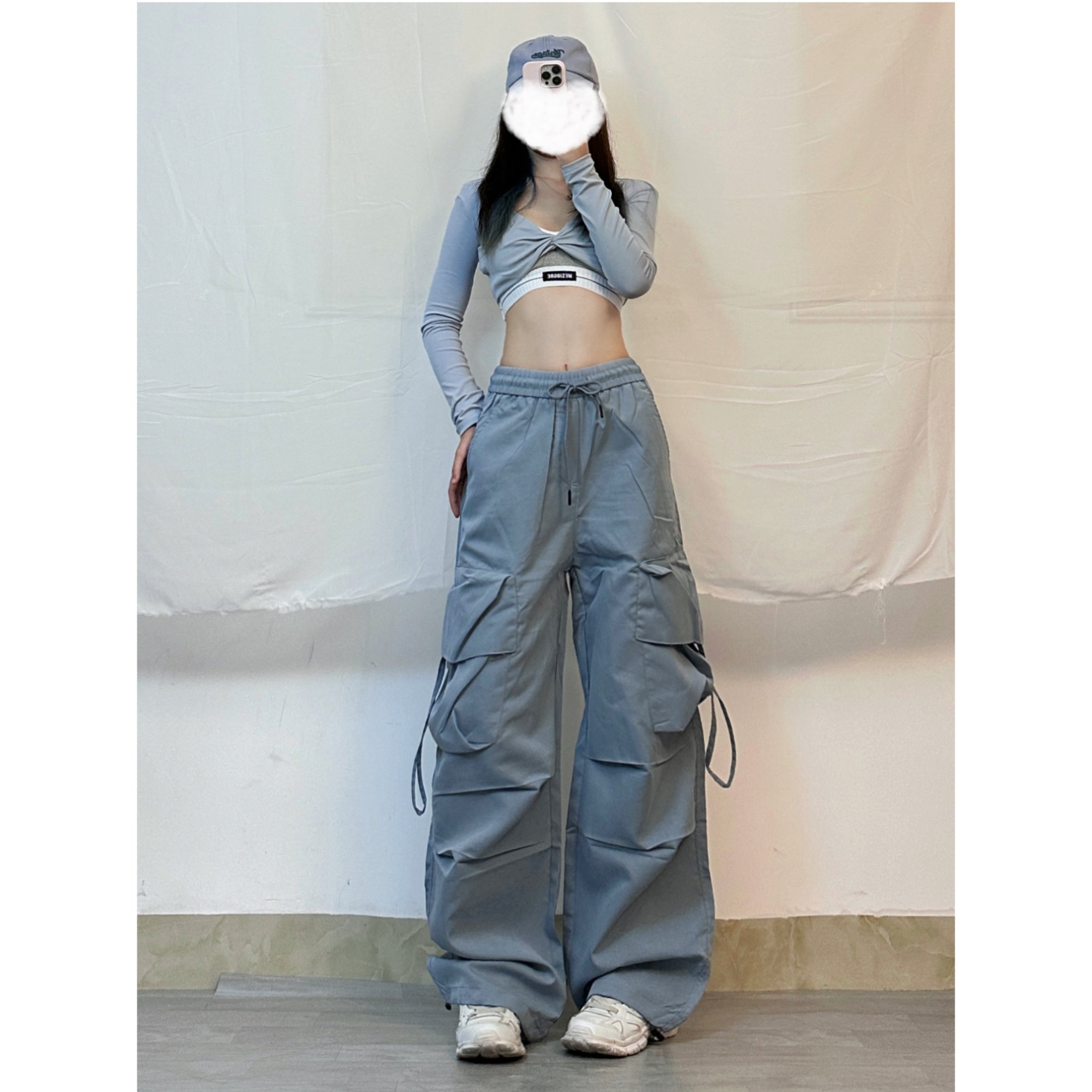 High Street Women's Drawstring Cargo Pants - Loose Wide-Leg Casual Dance Pants for Hot Girl Style
