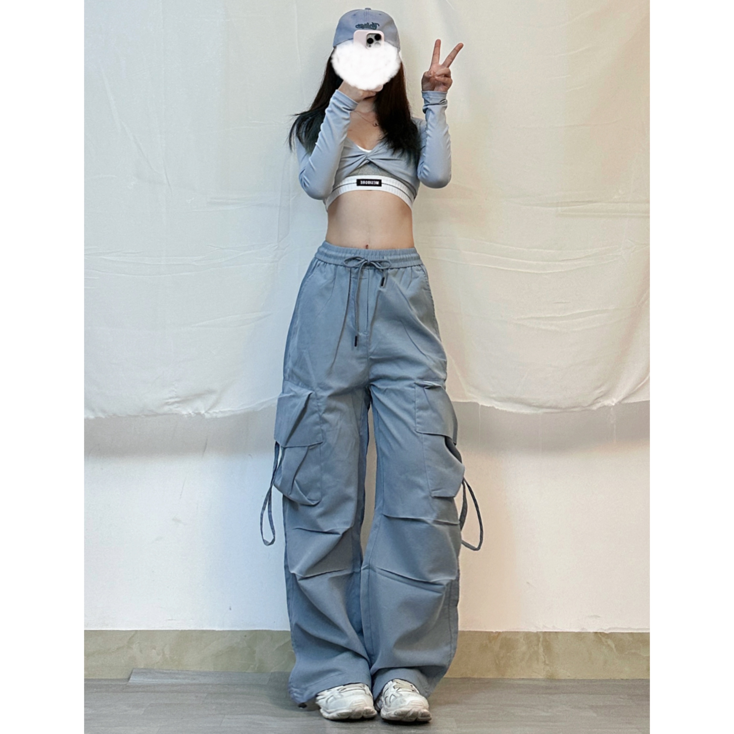 High Street Women's Drawstring Cargo Pants - Loose Wide-Leg Casual Dance Pants for Hot Girl Style High Street Women's Drawstring Cargo Pants - Loose Wide-Leg Casual Dance Pants for Hot Girl Style