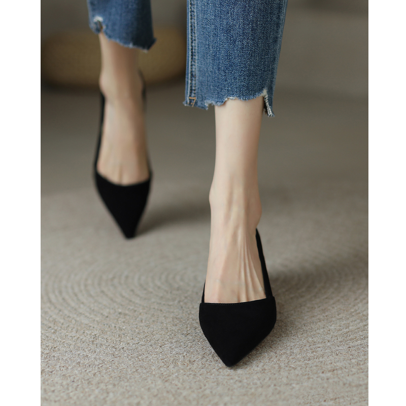 High Suede Pointed Toe Flats for Women - Three Styles with Thin Heels, Ideal for Professional Commuting and Office Wear