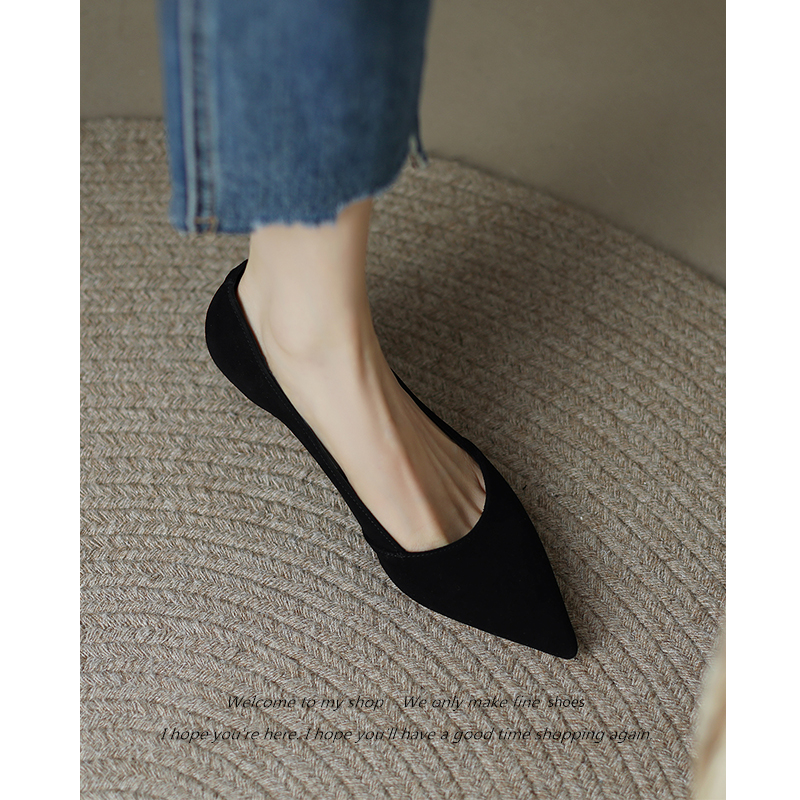 High Suede Pointed Toe Flats for Women - Three Styles with Thin Heels, Ideal for Professional Commuting and Office Wear