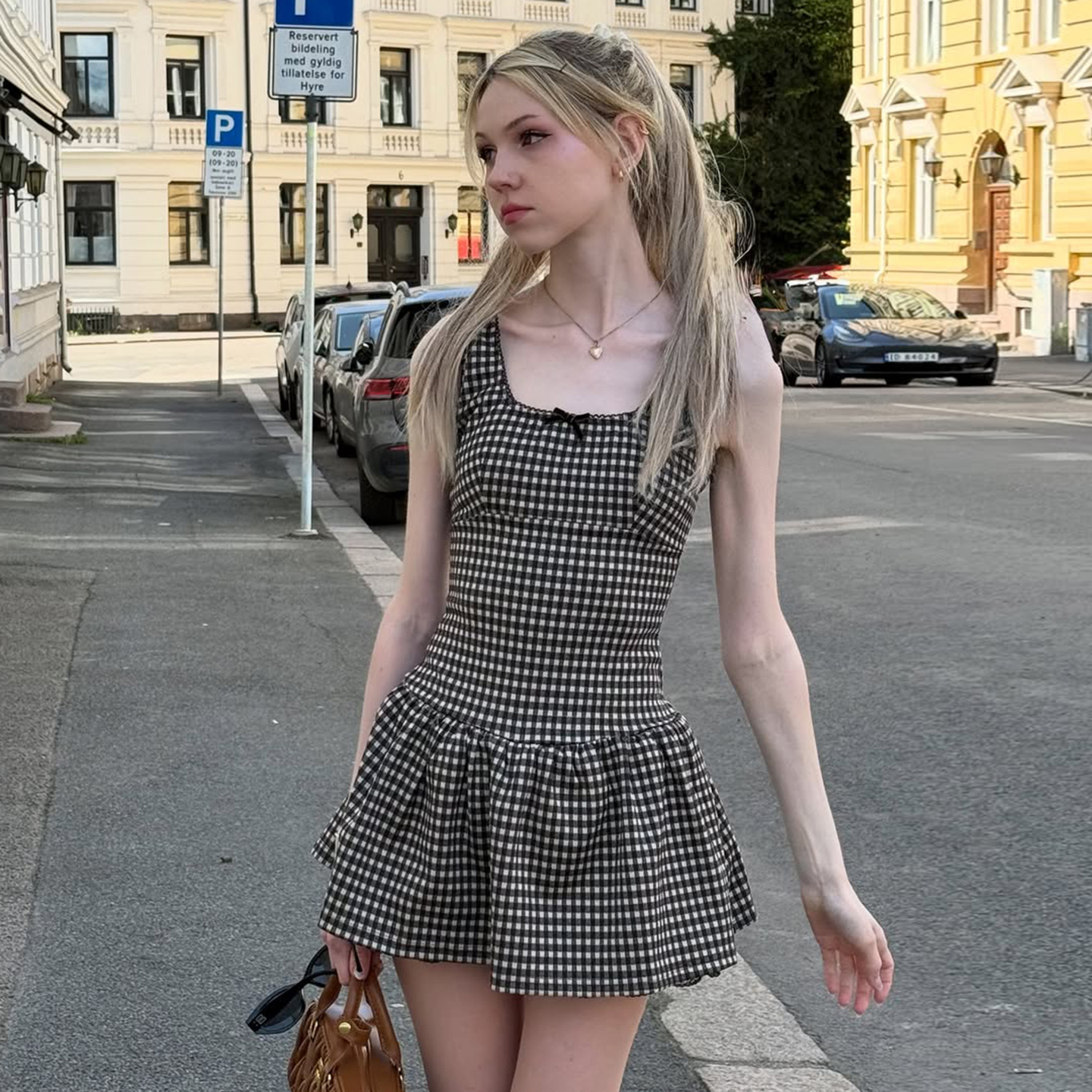 High Waist Black and White Plaid Vest Dress - Retro A-Line Short Skirt for Versatile Style - Y2K Inspired Fashion