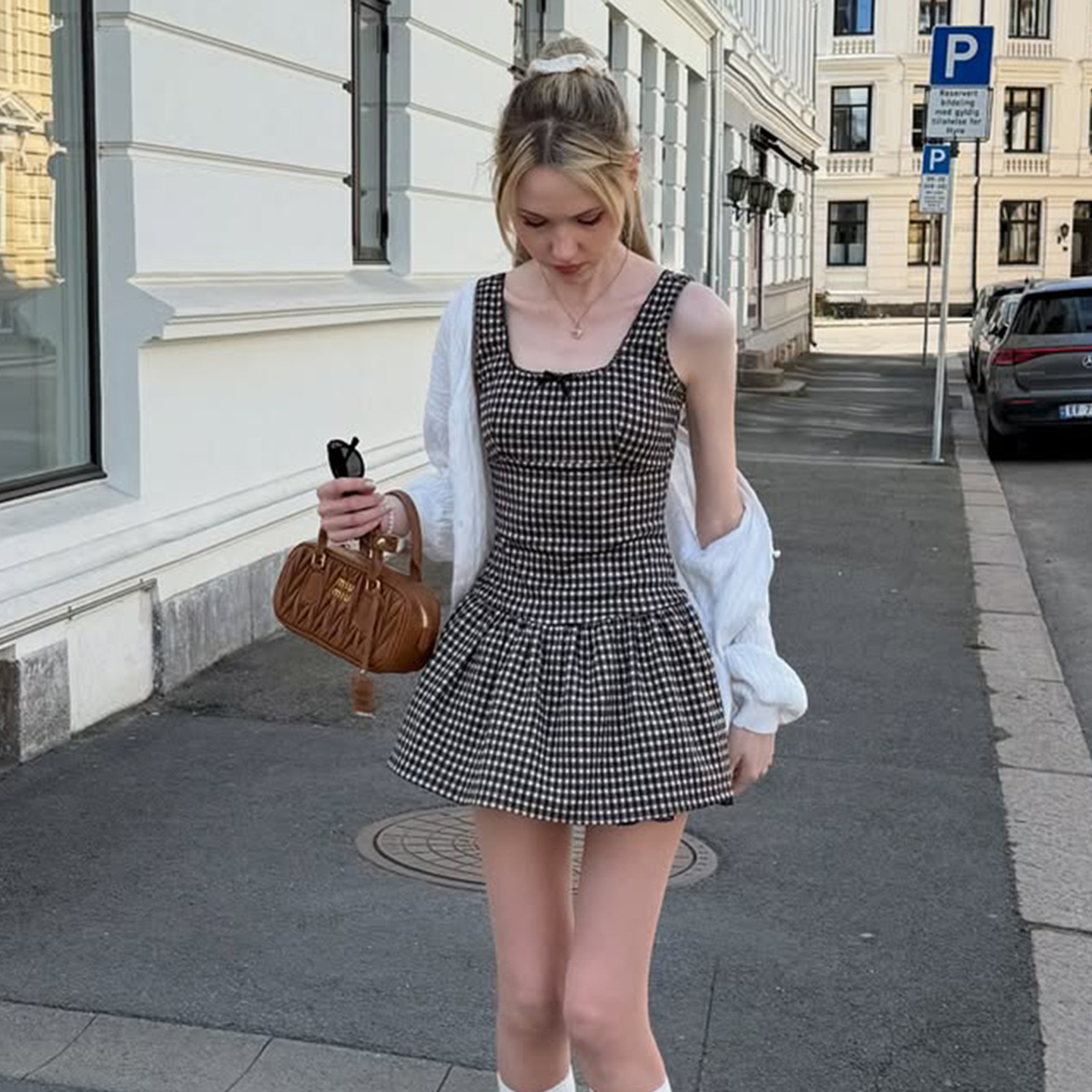 High Waist Black and White Plaid Vest Dress - Retro A-Line Short Skirt for Versatile Style - Y2K Inspired Fashion High Waist Black and White Plaid Vest Dress - Retro A-Line Short Skirt for Versatile Style - Y2K Inspired Fashion