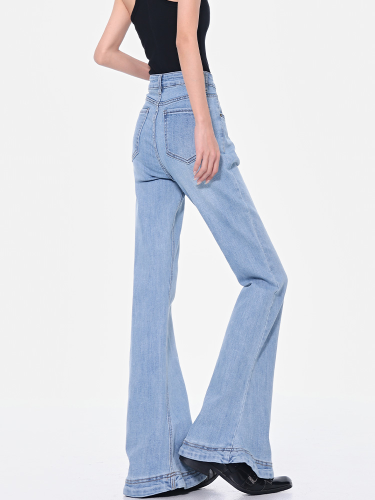 High Waist Blue Flared Jeans for Women - Spring Slim Fit Bootcut Pants, Straight Leg Style, Trendy 90s Inspired Long Trousers High Waist Blue Flared Jeans for Women - Spring Slim Fit Bootcut Pants, Straight Leg Style, Trendy 90s Inspired Long Trousers