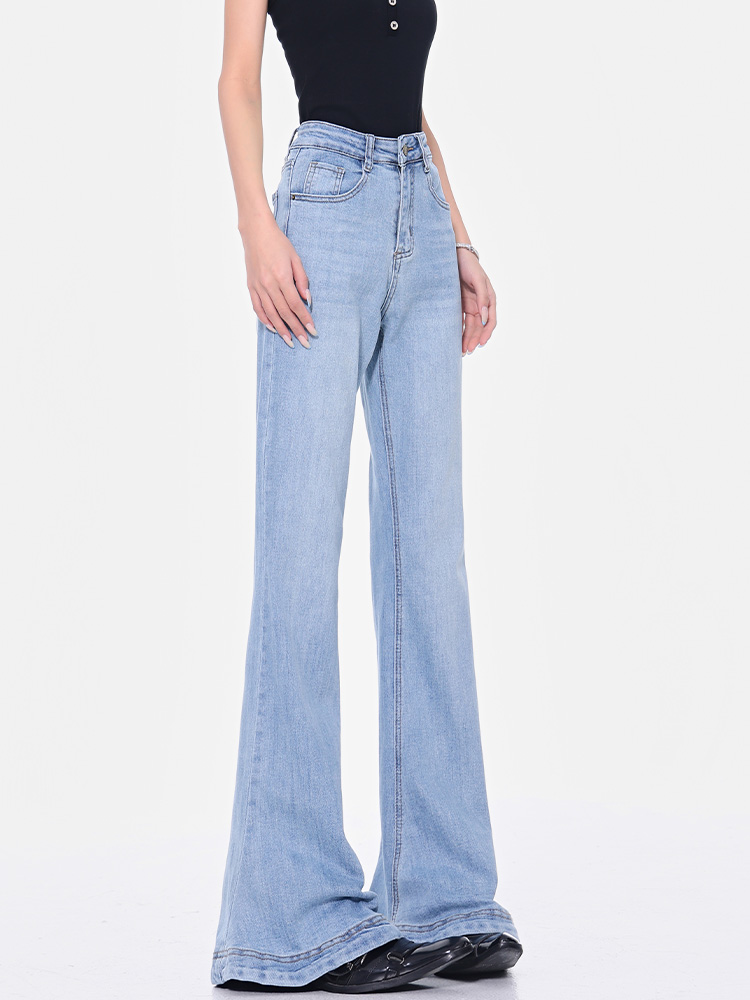 High Waist Blue Flared Jeans for Women - Spring Slim Fit Bootcut Pants, Straight Leg Style, Trendy 90s Inspired Long Trousers High Waist Blue Flared Jeans for Women - Spring Slim Fit Bootcut Pants, Straight Leg Style, Trendy 90s Inspired Long Trousers