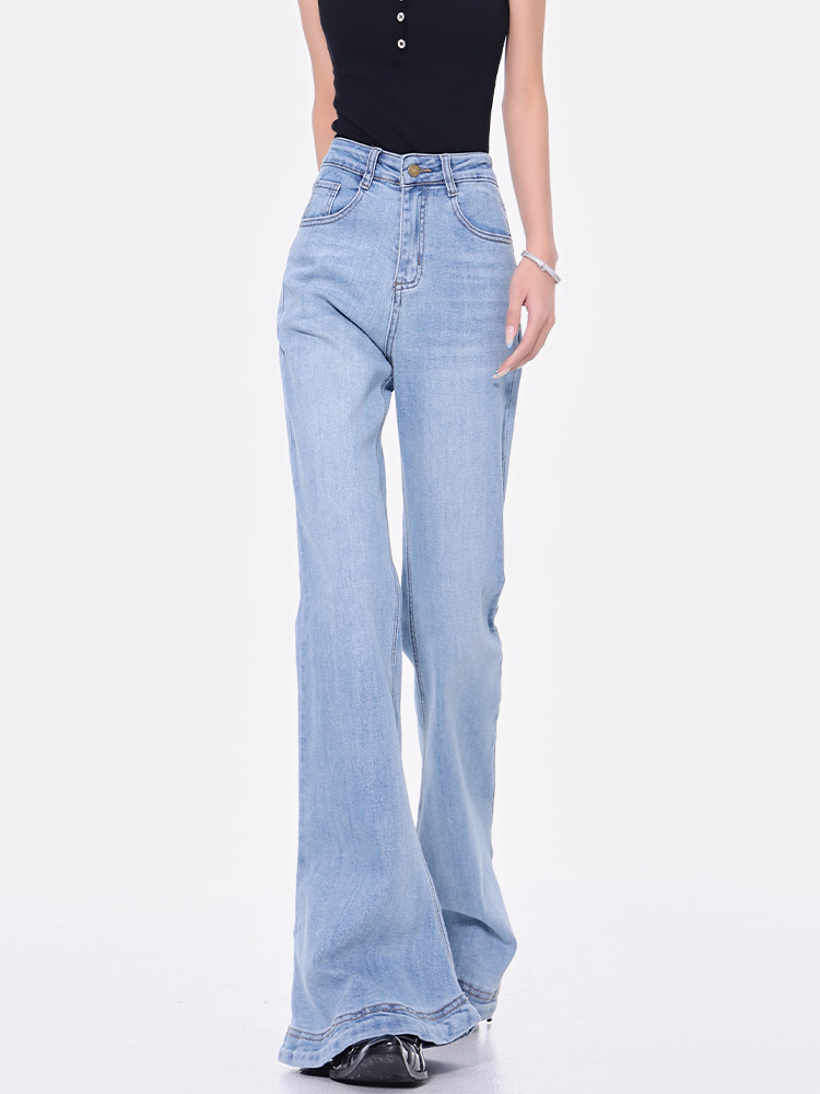 High Waist Blue Flared Jeans for Women - Spring Slim Fit Bootcut Pants, Straight Leg Style, Trendy 90s Inspired Long Trousers High Waist Blue Flared Jeans for Women - Spring Slim Fit Bootcut Pants, Straight Leg Style, Trendy 90s Inspired Long Trousers