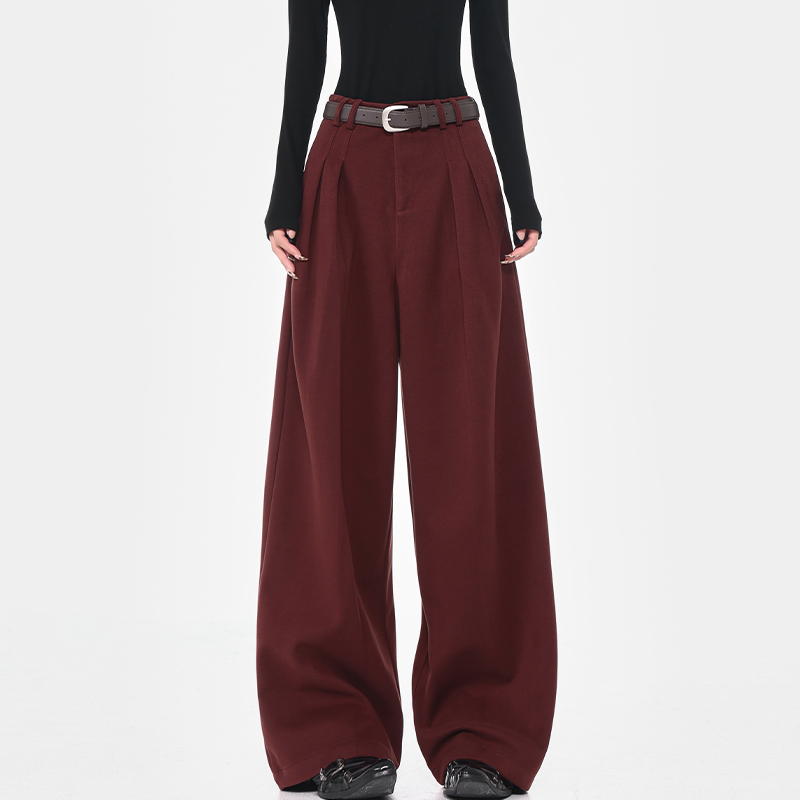 High Waist Draped Pleated Wide-Leg Casual Pants for Women - Ankle-Length Thickened Suit Trousers for Autumn/Winter Fashion