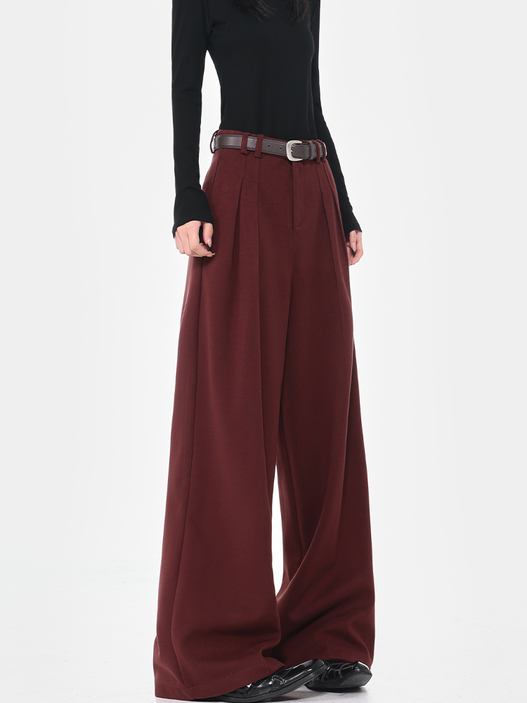 High Waist Draped Pleated Wide-Leg Casual Pants for Women - Ankle-Length Thickened Suit Trousers for Autumn/Winter Fashion