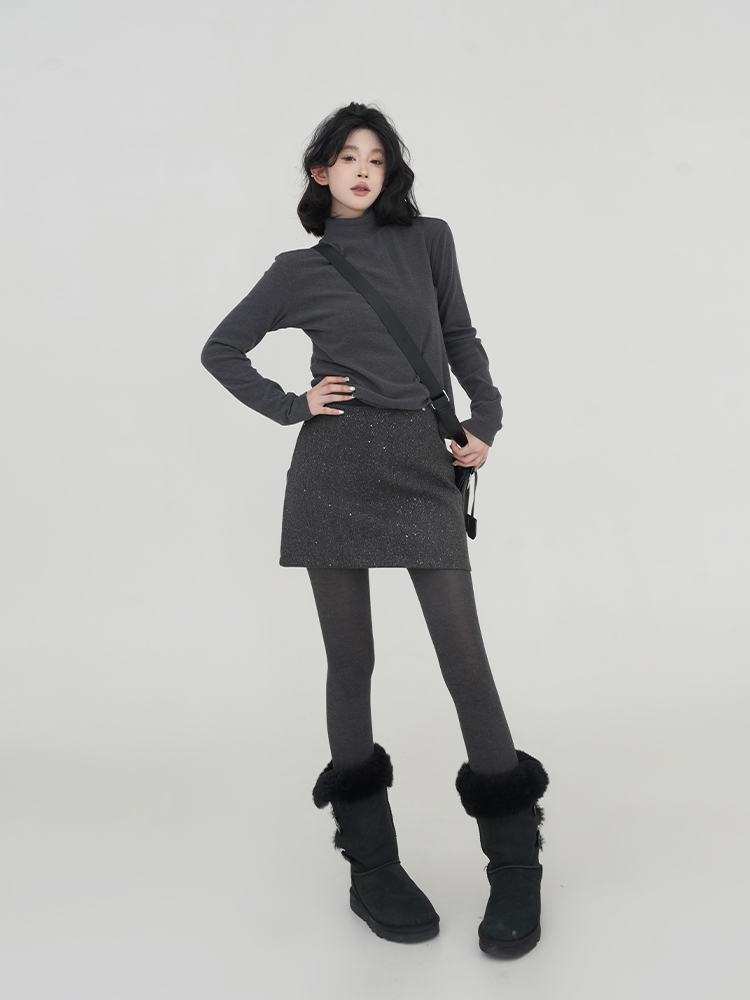 High-Waisted A-Line Skirt for Women, Solid Color, Versatile Slim-Fit, Autumn Winter 2024, Korean Style, Bodycon Short Skirt