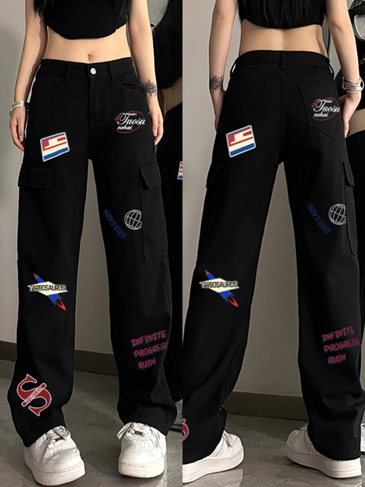 High-Waisted American-Style Workwear Jeans for Women, Casual Slimming Loose Straight-Leg Wide-Leg Pants, Versatile Everyday Fashion