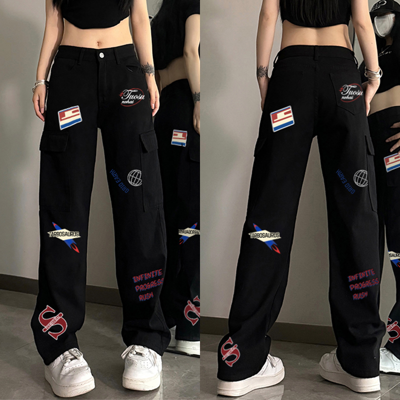 High-Waisted American-Style Workwear Jeans for Women, Casual Slimming Loose Straight-Leg Wide-Leg Pants, Versatile Everyday Fashion