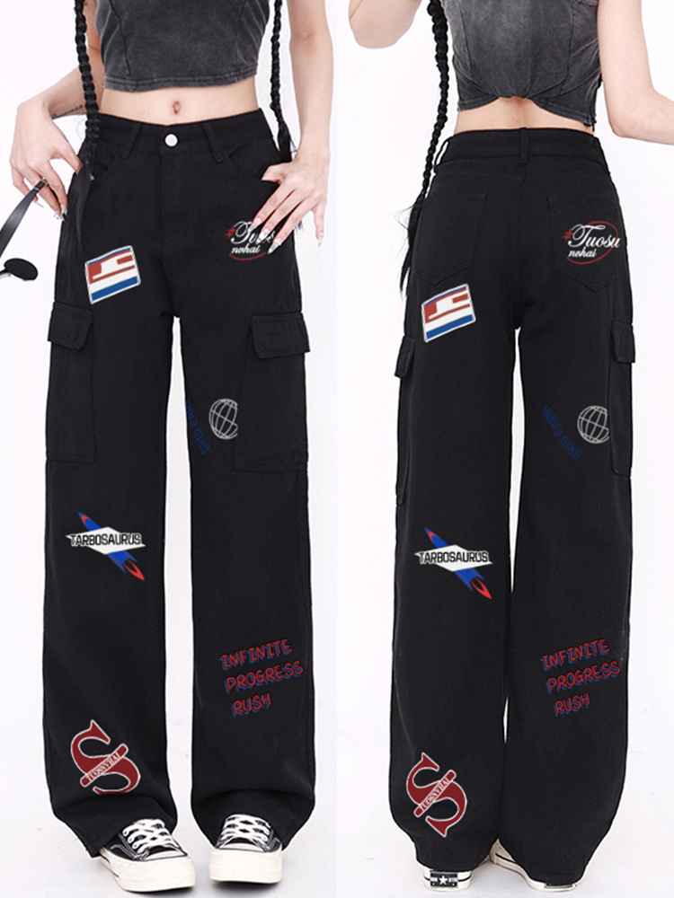 High-Waisted American-Style Workwear Jeans for Women, Slimming Loose Straight-Leg Casual Wide-Leg Pants, Versatile Fashion Essential