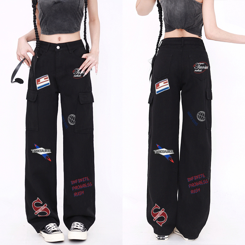 High-Waisted American-Style Workwear Jeans for Women, Slimming Loose Straight-Leg Casual Wide-Leg Pants, Versatile Fashion Essential