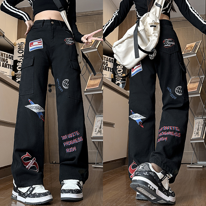 High-Waisted American Workwear Jeans for Women, Slimming Loose Straight-Leg Wide-Leg Casual Pants, Versatile Y2K Style