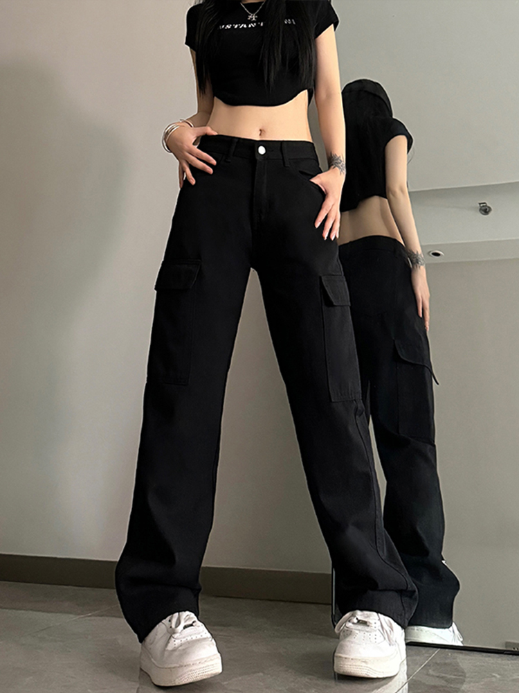 High-Waisted Black Denim Jeans for Women - American Style Workwear, Slimming Loose Straight-Leg Wide-Leg Casual Pants High-Waisted Black Denim Jeans for Women - American Style Workwear, Slimming Loose Straight-Leg Wide-Leg Casual Pants