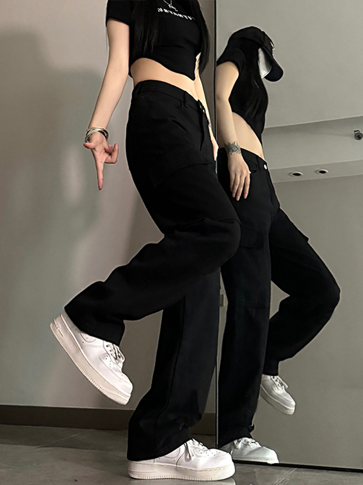 High-Waisted Black Denim Jeans for Women - American Style Workwear, Slimming Loose Straight-Leg Wide-Leg Casual Pants High-Waisted Black Denim Jeans for Women - American Style Workwear, Slimming Loose Straight-Leg Wide-Leg Casual Pants