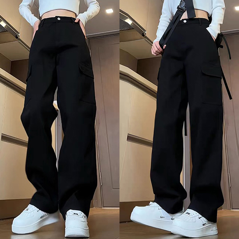 High-Waisted Black Denim Jeans for Women, American-Style Workwear, Slimming Loose Straight-Leg Wide-Leg Casual Pants
