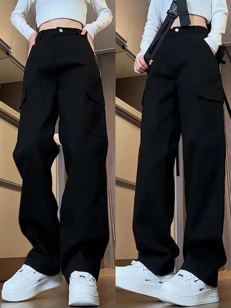 High-Waisted Black Denim Jeans for Women, American-Style Workwear, Slimming Loose Straight-Leg Wide-Leg Casual Pants