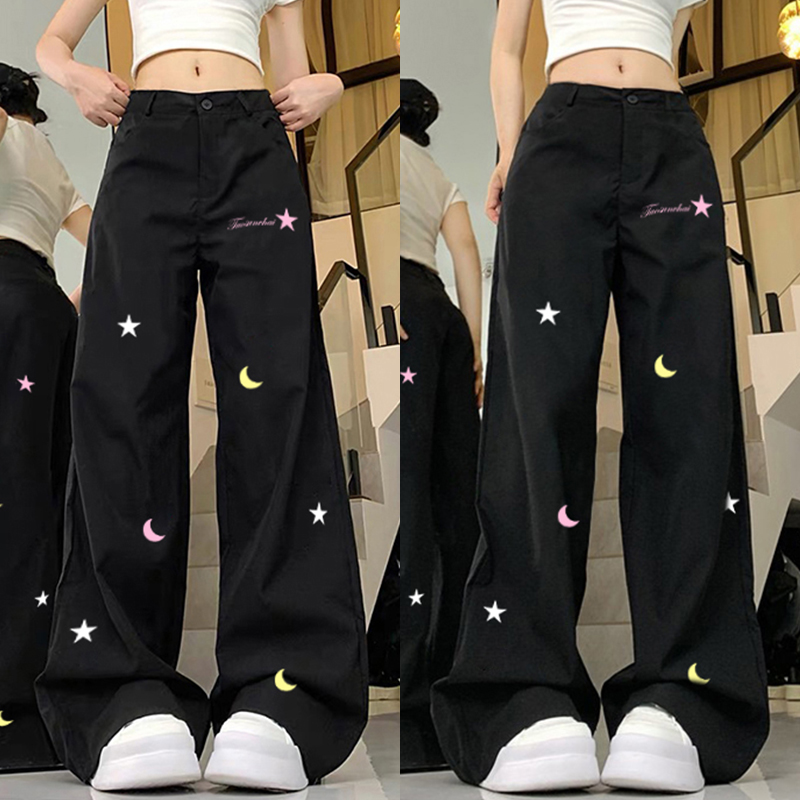 High-Waisted Black Jeans for Women - Trendy Embroidered Slim Straight Wide-Leg Pants - American Style High Street Fashion