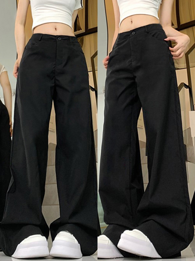 High-Waisted Black Wide-Leg Jeans for Women - Casual Slim-Fit American High Street Style, Versatile Floor-Length Design