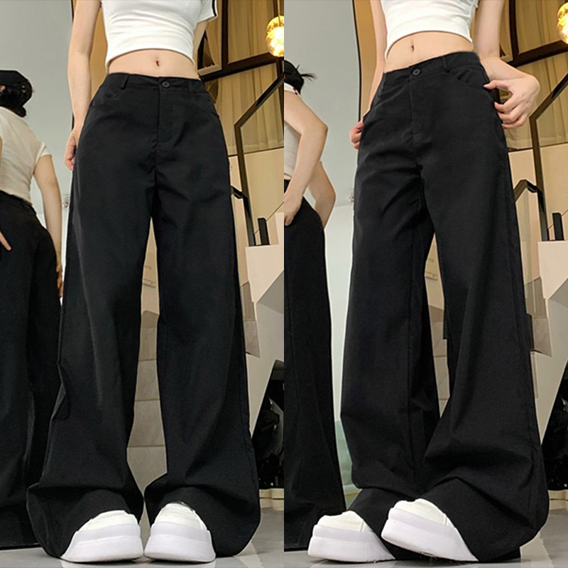 High-Waisted Black Wide-Leg Jeans for Women - Casual Slim-Fit American High Street Style, Versatile Floor-Length Design