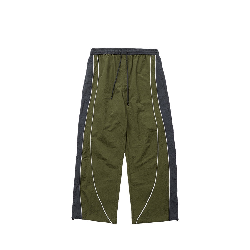 High-Waisted Color-Blocking Jazz Pants for Women - Retro Loose Wide-Leg Tapered Two-Way Straight Design, American Style