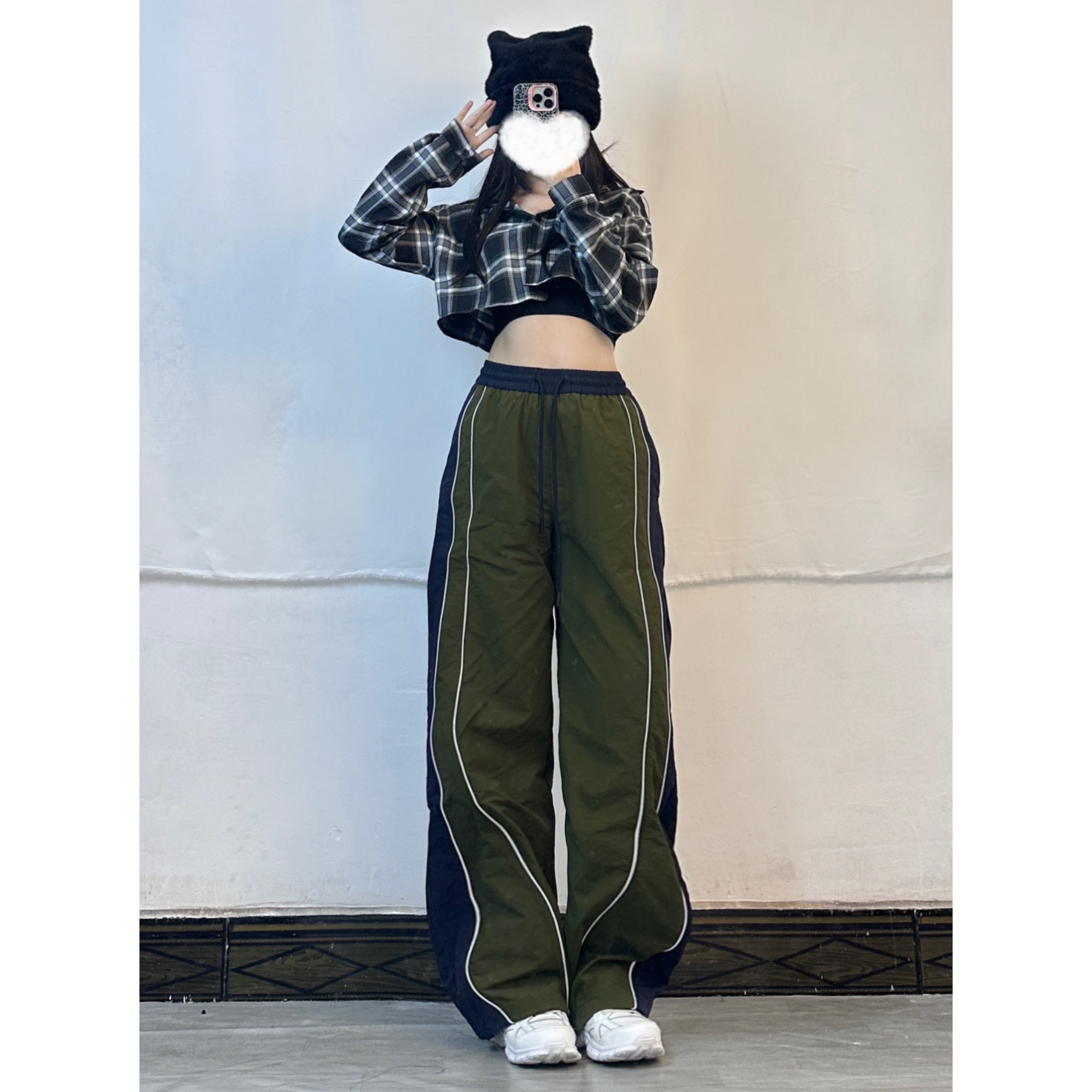 High-Waisted Color-Blocking Jazz Pants for Women - Retro Loose Wide-Leg Tapered Two-Way Straight Design, American Style High-Waisted Color-Blocking Jazz Pants for Women - Retro Loose Wide-Leg Tapered Two-Way Straight Design, American Style