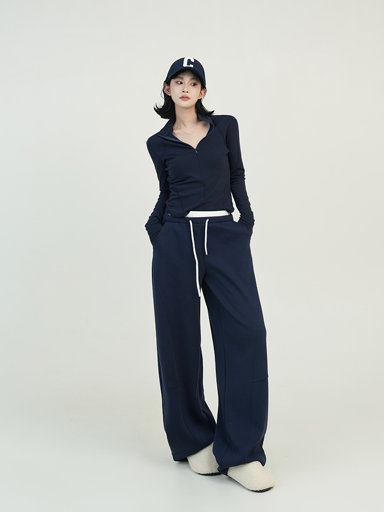 High-Waisted Draped Wide-Leg Casual Pants for Women - Spring Korean Style Loose Versatile Elastic Waist Floor-Length Trousers High-Waisted Draped Wide-Leg Casual Pants for Women - Spring Korean Style Loose Versatile Elastic Waist Floor-Length Trousers