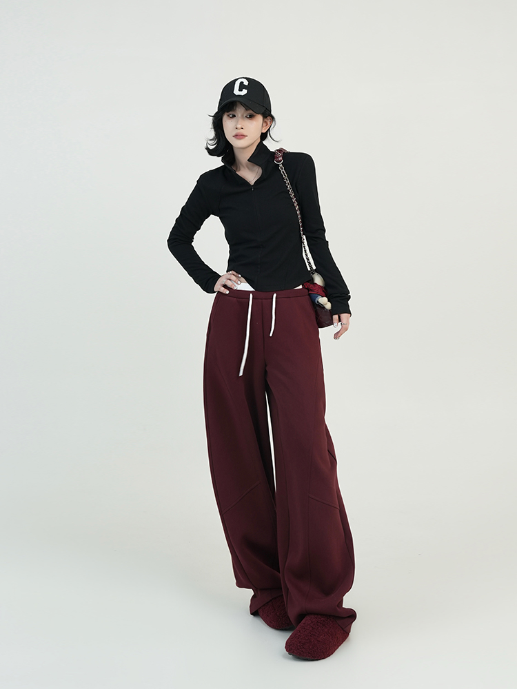 High-Waisted Draped Wide-Leg Casual Pants for Women - Spring Korean Style Loose Versatile Elastic Waist Floor-Length Trousers High-Waisted Draped Wide-Leg Casual Pants for Women - Spring Korean Style Loose Versatile Elastic Waist Floor-Length Trousers