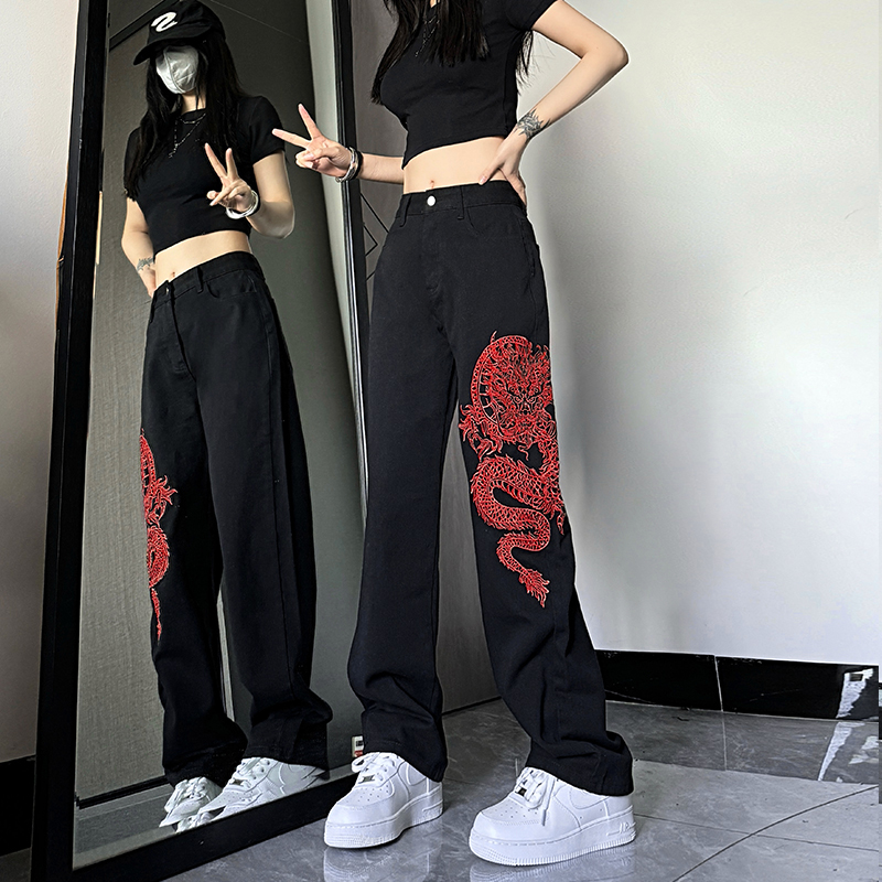 High-Waisted Embroidered Jeans for Women - American Style High Street Trend, Slimming, Versatile Casual Straight-Leg Wide-Leg Pants High-Waisted Embroidered Jeans for Women - American Style High Street Trend, Slimming, Versatile Casual Straight-Leg Wide-Leg Pants