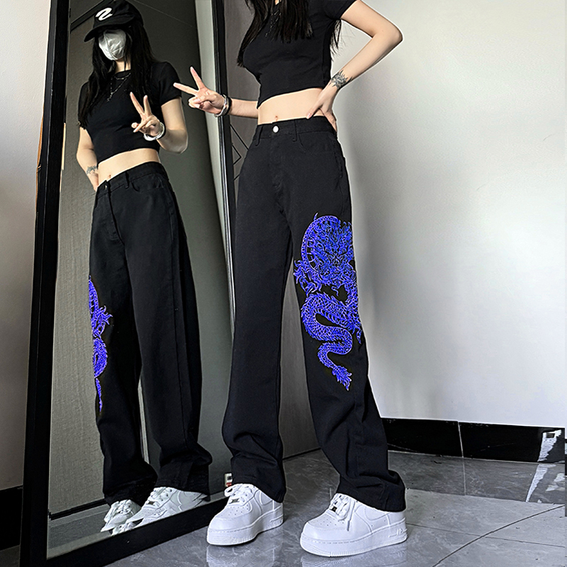 High-Waisted Embroidered Jeans for Women - American Style High Street Trend, Slimming, Versatile Casual Straight-Leg Wide-Leg Pants High-Waisted Embroidered Jeans for Women - American Style High Street Trend, Slimming, Versatile Casual Straight-Leg Wide-Leg Pants