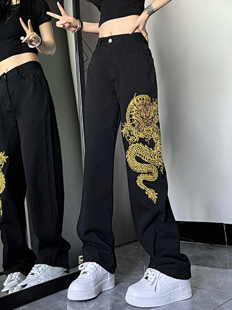 High-Waisted Embroidered Jeans for Women - American Style High Street Trend, Slimming, Versatile Casual Straight-Leg Wide-Leg Pants High-Waisted Embroidered Jeans for Women - American Style High Street Trend, Slimming, Versatile Casual Straight-Leg Wide-Leg Pants