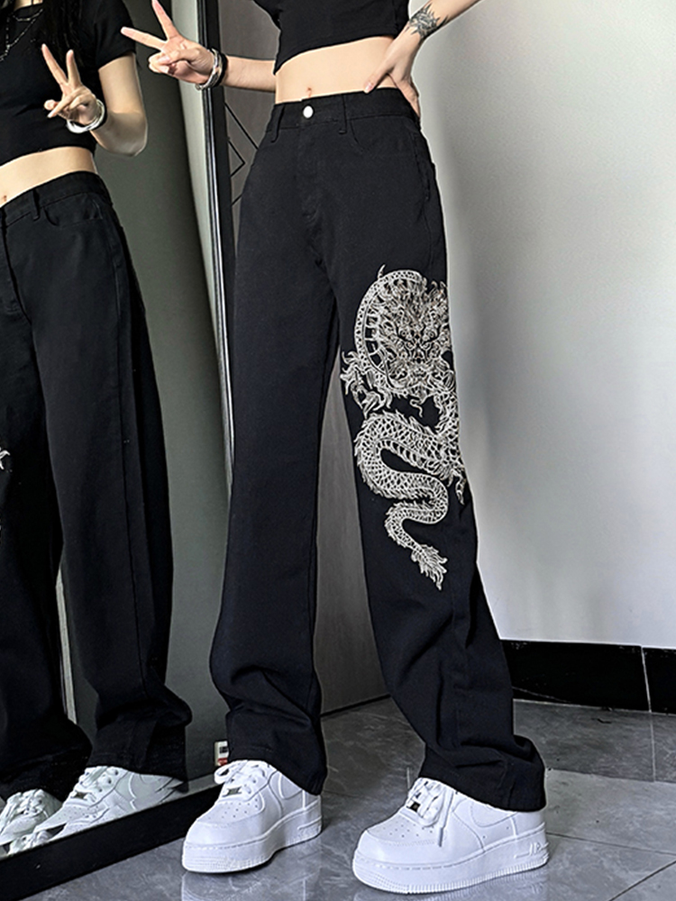 High-Waisted Embroidered Jeans for Women - American Style High Street Trend, Slimming, Versatile Casual Straight-Leg Wide-Leg Pants High-Waisted Embroidered Jeans for Women - American Style High Street Trend, Slimming, Versatile Casual Straight-Leg Wide-Leg Pants