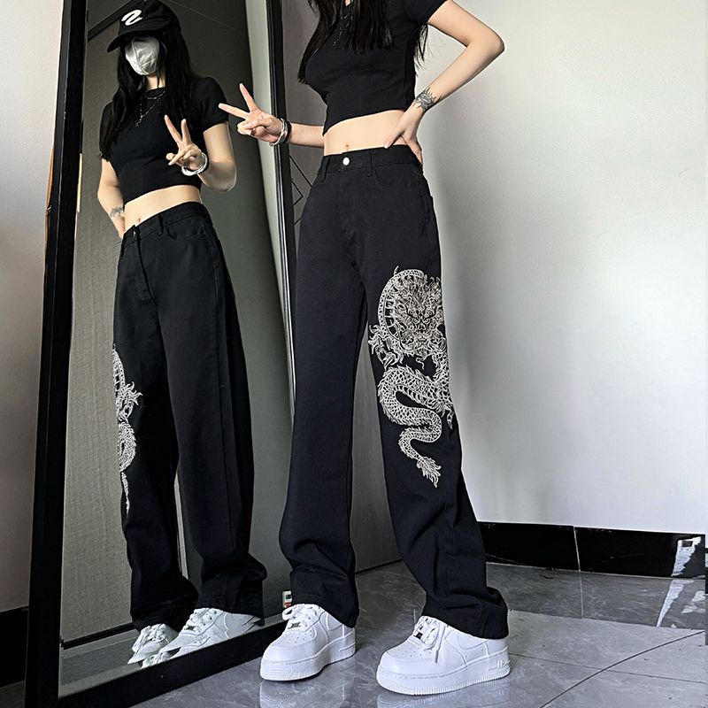 High-Waisted Embroidered Jeans for Women - American Style High Street Trend, Slimming, Versatile Casual Straight-Leg Wide-Leg Pants High-Waisted Embroidered Jeans for Women - American Style High Street Trend, Slimming, Versatile Casual Straight-Leg Wide-Leg Pants