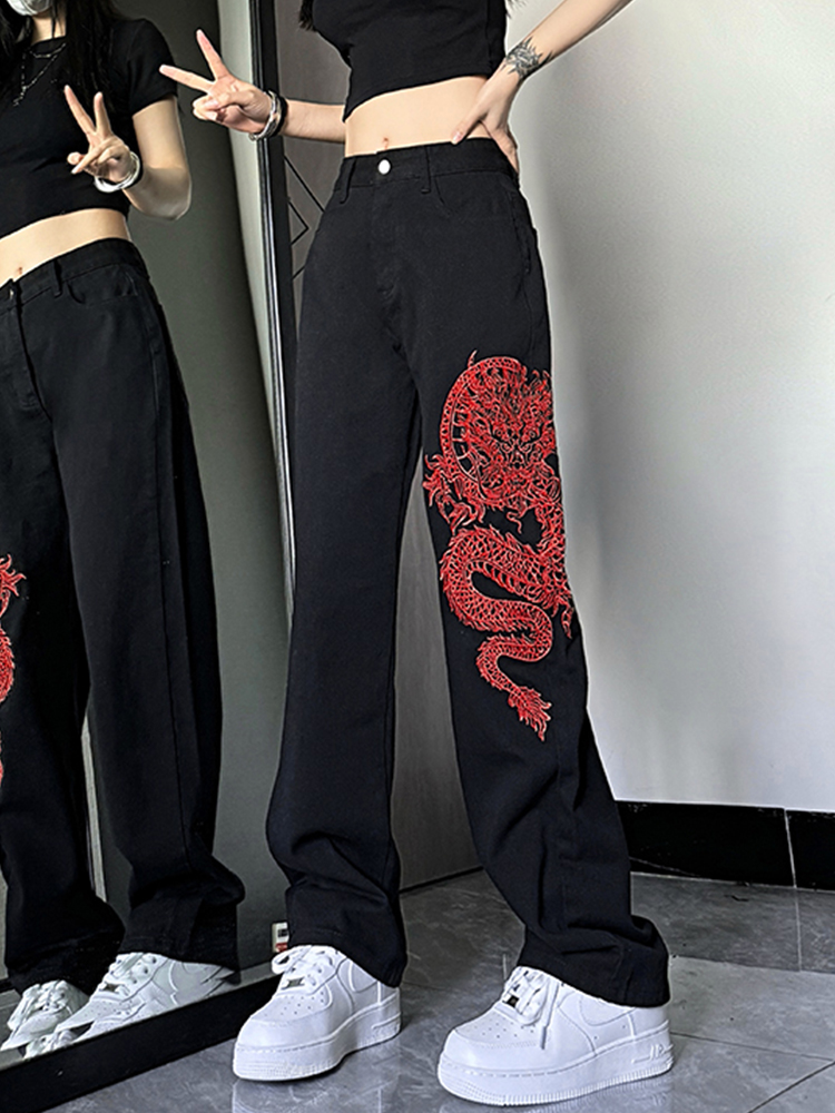 High-Waisted Embroidered Jeans for Women - American Style High Street Trend, Slimming, Versatile Casual Straight-Leg Wide-Leg Pants High-Waisted Embroidered Jeans for Women - American Style High Street Trend, Slimming, Versatile Casual Straight-Leg Wide-Leg Pants