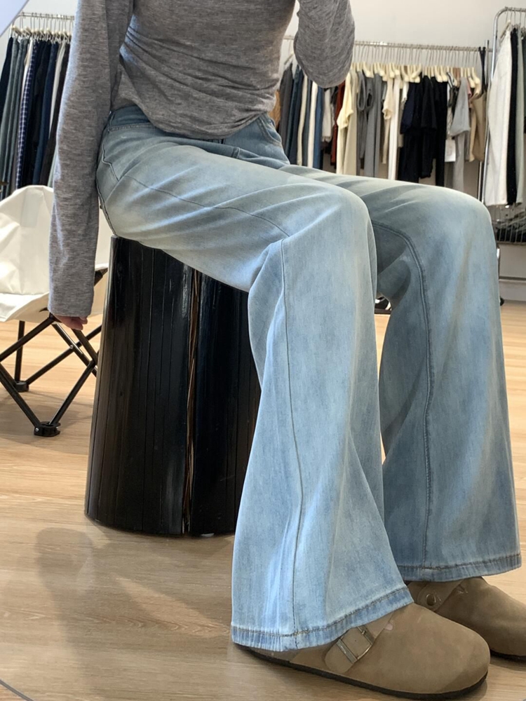 High-Waisted Flared Jeans for Women, Summer Thin Loose Wide-Leg Lycra Tencel Pants, Slimming Ice Silk Style