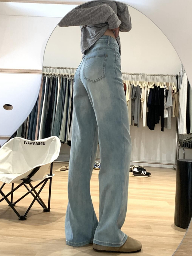 High-Waisted Flared Jeans for Women, Summer Thin Loose Wide-Leg Lycra Tencel Pants, Slimming Ice Silk Style High-Waisted Flared Jeans for Women, Summer Thin Loose Wide-Leg Lycra Tencel Pants, Slimming Ice Silk Style