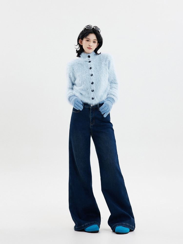 High-Waisted Flared Wide-Leg Jeans for Women - Thickened Loose Fit, Versatile Korean Style, Floor-Length for Autumn & Winter High-Waisted Flared Wide-Leg Jeans for Women - Thickened Loose Fit, Versatile Korean Style, Floor-Length for Autumn & Winter
